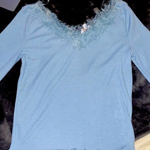Candie’s medium long sleeve baby blue too, soft comfortable with lace at the top